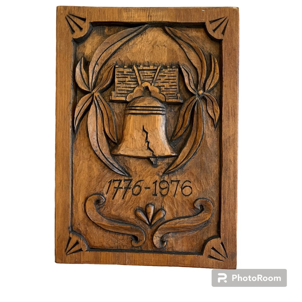 VTG Patriotic Wood Carving - Liberty Bell - 1776-1976 - Wall Hanging